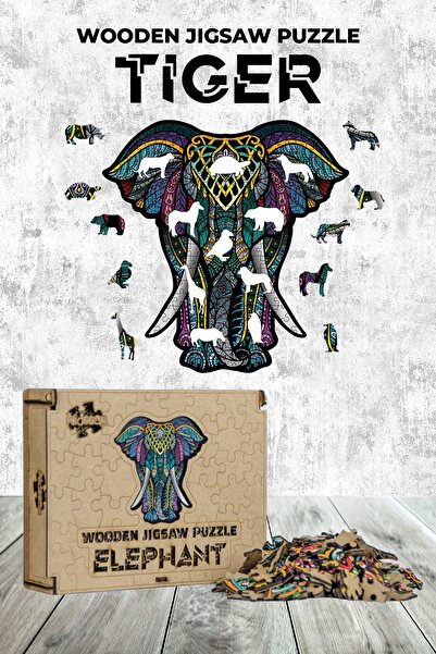 KİDSSAN Ahşap Mandala Puzzle Şekilli Özel Kesim Puzzle-yapboz (fil)