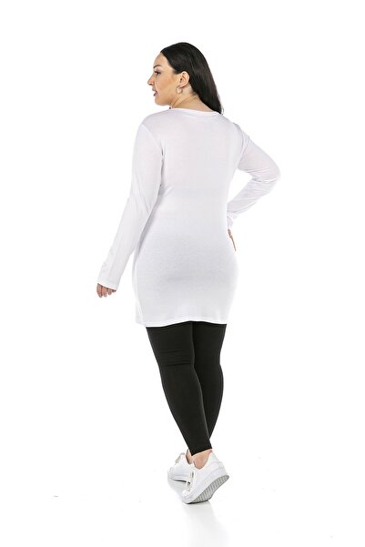 DISENTIS MODEST Plus Size Round Neck Long Sleeve Viscose Long White Body