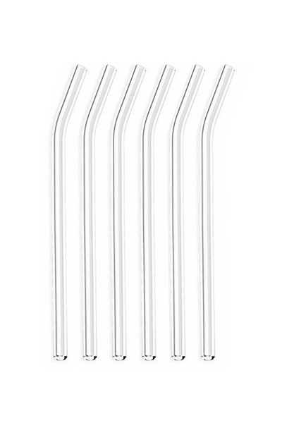AKCAKESE Set of 6 Transparent Glass Curved Straws