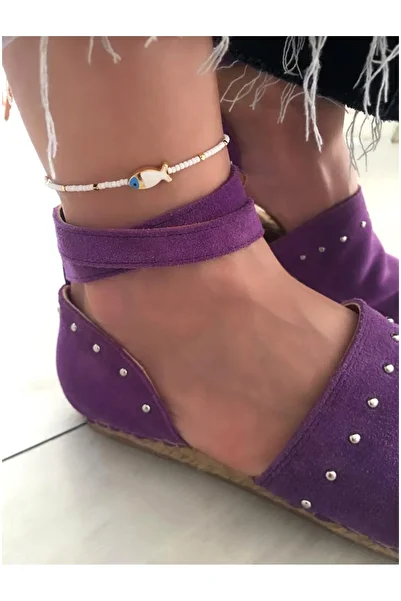 Serline Desing Women's White Afghan Beaded Evil Eye Fish Anklet - Summer-Beach Anklet
