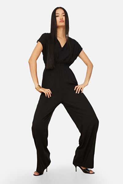 Trendyol Collection Black Gipe Detailed Wide Leg Woven Jumpsuit TWOSS20TU0081