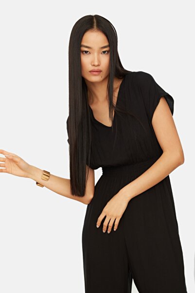 Trendyol Collection Black Gipe Detailed Wide Leg Woven Jumpsuit TWOSS20TU0081