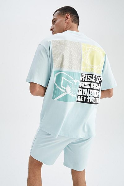 DeFacto Fit Oversize Fit Crew Neck Back Printed 100% Cotton T-Shirt