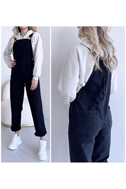 BelezaStore Salopete de blugi Gardener Salopet Black Long Denim Salopet