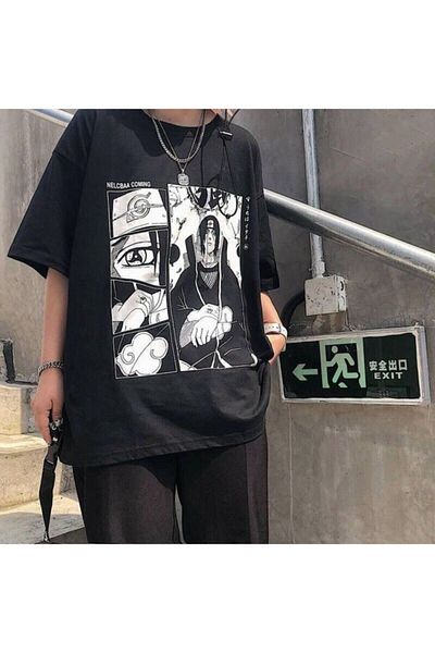 Köstebek Ars Anime Naruto: Itachi Uchiha Black Unisex T-shirt