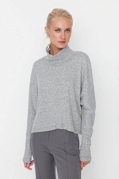Trendyol Collection Šedá základní pletená halenka se šňůrkou s rolákem TWOAW23BZ00041