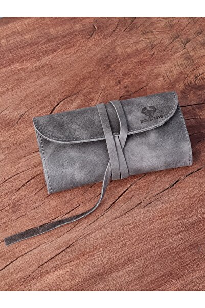 bouscrab Tütün Kesesi Cüzdan Ipli Tütün Çantası Tütünlük  Gri