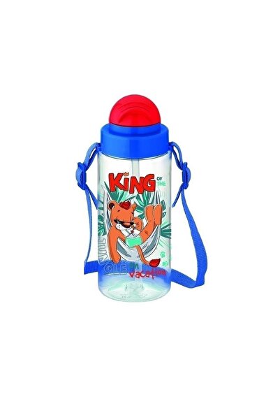 Gıpta Blue King Patterned Water Bottle with Straw 500 ml Tritan Water Bottle Bpa Free