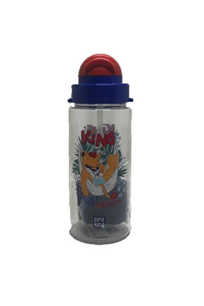 Gıpta Blue King Patterned Water Bottle with Straw 500 ml Tritan Water Bottle Bpa Free