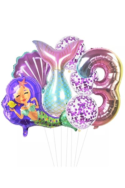 PARTİAVM Mermaid Tail Seashell 102cm Rainbow Number Balloon Sequin Mermaid Co...