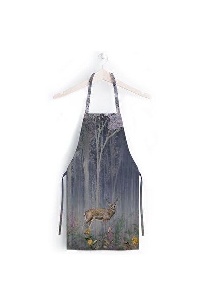 Adawall مريلة مطبخ صغيرة حمراء بزهور وغزلان (قماش كتان، شهادة دولية للغسيل وعدم التلاشي)