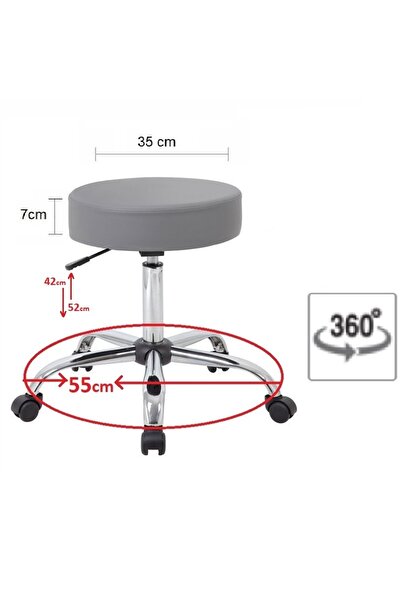 Depolife Ofis Kasiyer Taburesi 360 Derece Döner Deri Döşeme Oturak Eczane Laboratuvar Için Metal Ayaklı Gri