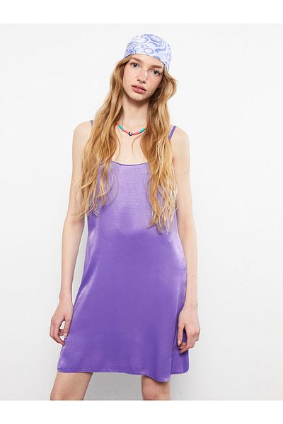 LC Waikiki Satin-Damenkleid – U-Ausschnitt, gerade Träger