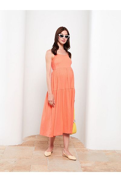 LC Waikiki Sweetheart Neckline Straight Strap Crinkle Maternity Dress