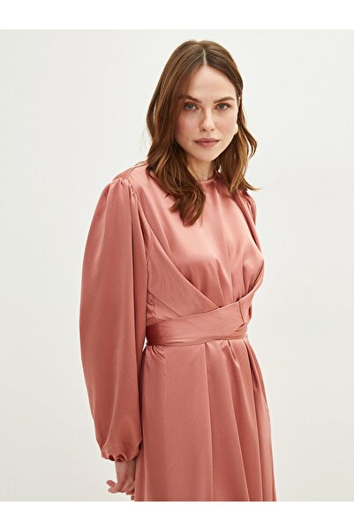 LC Waikiki Women's Dress - Crew Neck, Solid, Long Sleeve