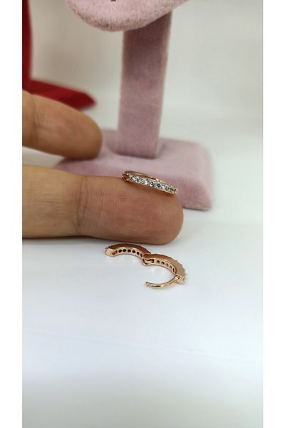 Arescollection Surgical Steel Rosegold Full Round Stone Tragus Cartilage Ring Piercing