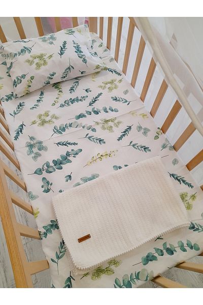 HEYBELİ ORGANİK 100% Cotton Fabric Baby/Child Elastic Sheet Set // Pillow Case Elastic Sheet Pompom Pique