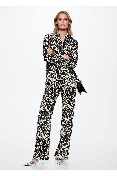 MANGO Woman Patterned Satin Trousers