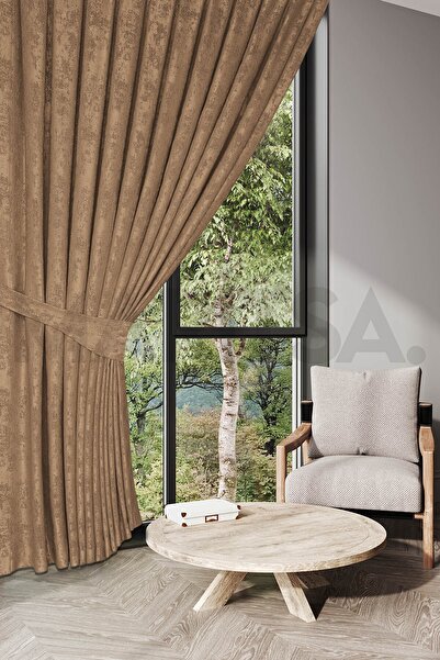 MARİTSA Nevada Serisi Jakarlı Bulut Desen Sütlü Kahve Sık Pile(1x3) Tek Kanat...