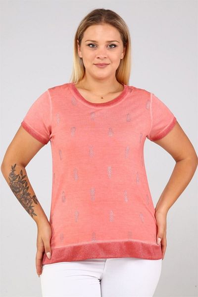 Seamoda Pineapple Printed Tshirt with Glitter Detail on Collar and Hem - Light Tile