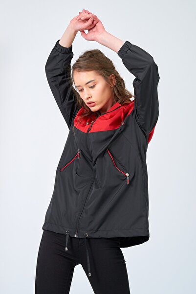 Moda Tuğram Γυναικείο Μαύρο Κόκκινο Αδιάβροχο