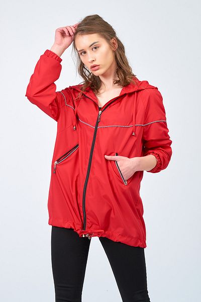 Moda Tuğram Women's Red Zippered Raincoat