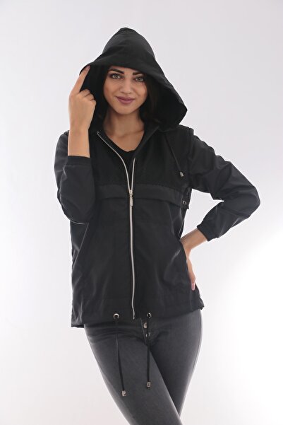 Moda Tuğram Γυναικείο μαύρο αδιάβροχο & αντιανεμικό