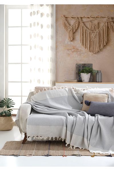 Lux Touch Bergama Gray 3 Pieces Sofa Cover 180 X 200 Cm Sofa Throw Sofa Armchair Cover Cotton