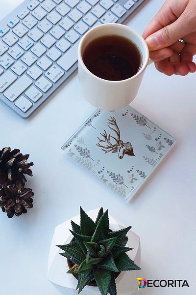 Decorita Glass Coaster| Set of 4 Cervus Deer| 10cm X 10cm