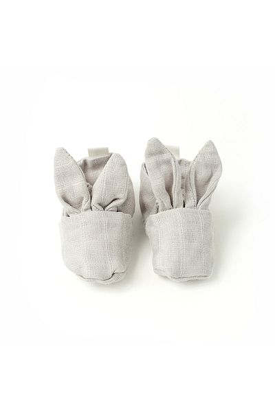 DEUX LAPINS 6-12 Months Baby Muslin Booties - 100% Cotton, Rabbit Ears, Gray Cotton