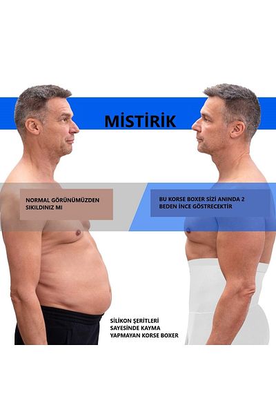 MİSTİRİK Danni Men's Regional Firming and Slimming Corset Boxer White Color