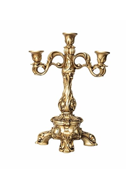 busraconcept Dekoratif Polyester 3 Kollu Şamdan Gümüş