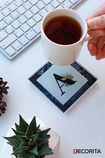 Decorita Glass Coaster| Letter Design| Set of 4| A| 10cm X 10cm
