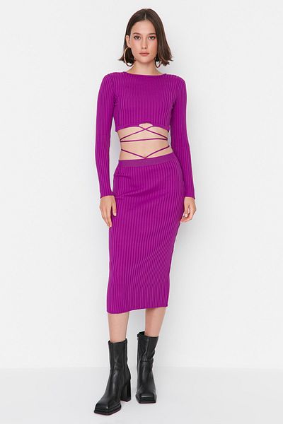 Trendyol Collection Lila nyakkendő részletes kötöttáru felső és alsó készlet TWOAW22EL0543