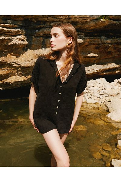 Handarte Nature Black Muslin Jumpsuit