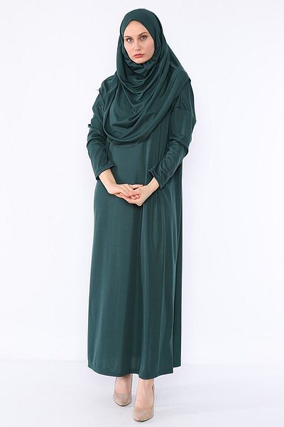 miss ledonna Πρακτικό Ολόσωμο Προσευχή Φόρεμα με Σμαραγδένιο Πράσινο Μαντίλι