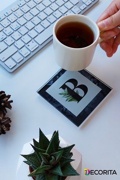 Decorita Glass Coaster| Letter Design| Set of 4| B| 10cm X 10cm