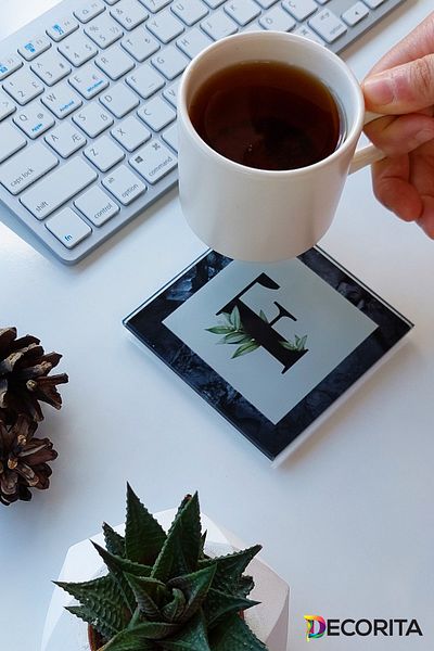 Decorita Glass Coaster| Letter Design| Set of 4| F| 10cm X 10cm