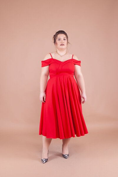 Bidoluelbise Women's Plus Size Strappy Off-Shoulder Detail Pleated Midi Dress