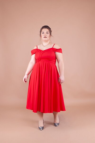 Bidoluelbise Women's Plus Size Strappy Off-Shoulder Detail Pleated Midi Dress