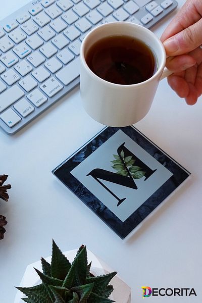 Decorita Glass Coaster| Letter Design| Set of 4| M| 10cm X 10cm