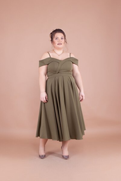 Bidoluelbise Women's Plus Size Strappy Off-Shoulder Detail Pleated Midi Dress