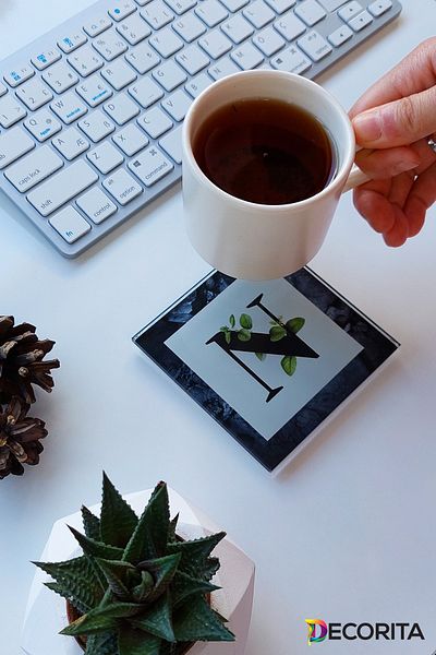 Decorita Glass Coaster| Letter Design| Set of 4| N| 10cm X 10cm
