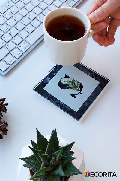 Decorita Glass Coaster| Letter Design| Set of 4| Letter S| 10cm X 10cm