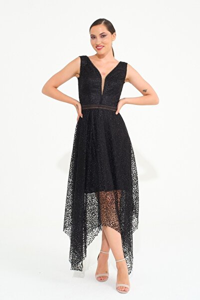 SpringStore Siyah Güpürlü Abiye