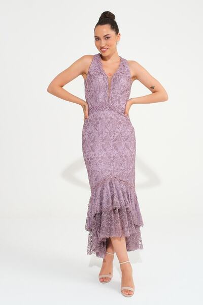 SpringStore فستان سهرة برقبة رسن وظهر وردي