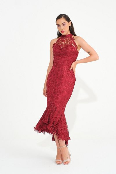 SpringStore Rochie de seara cu dantela burgundy