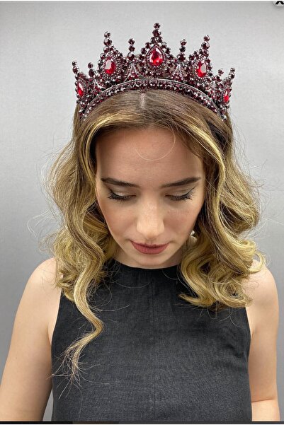 YAĞIZ BİJUTERİ Κόκκινο νυφικό στέμμα με κρυστάλλινη πέτρα