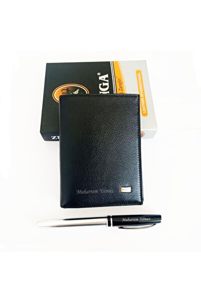 Zenga Isme Kişiye Özel Dik Deri Cüzdan Metal Roller Kalem Seti