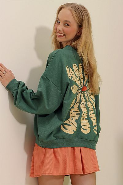 Trend Alaçatı Stili Sweatshirt - Grün - Regular Fit